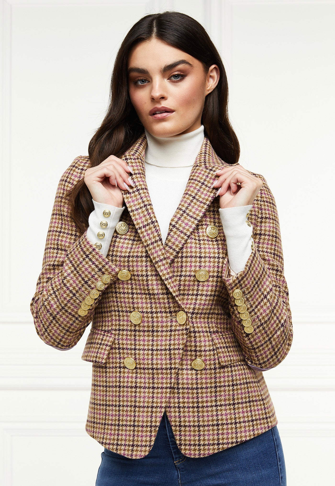 Double Breasted Blazer (Camel Houndstooth) – Holland Cooper ®