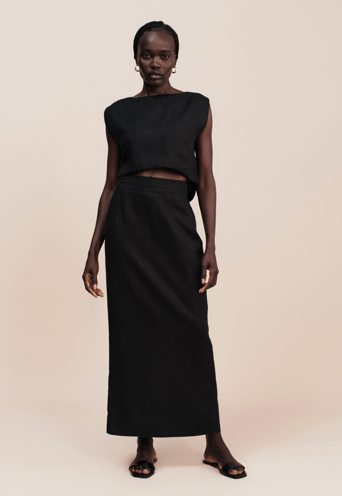 PER UNA Size 14R Black Jersey Flared Skirt Elasticated Waistline