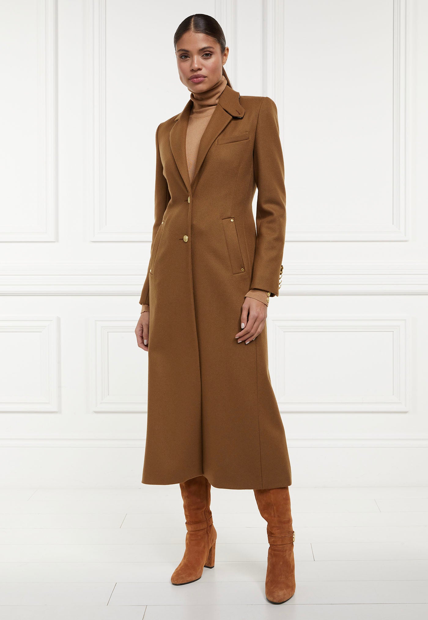 Camel full sales length wool coat