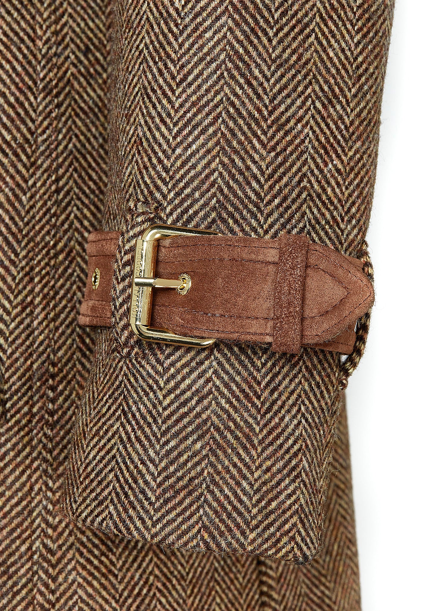 Marlborough Trench Coat Full Length - Large Scale Brown Herringbone