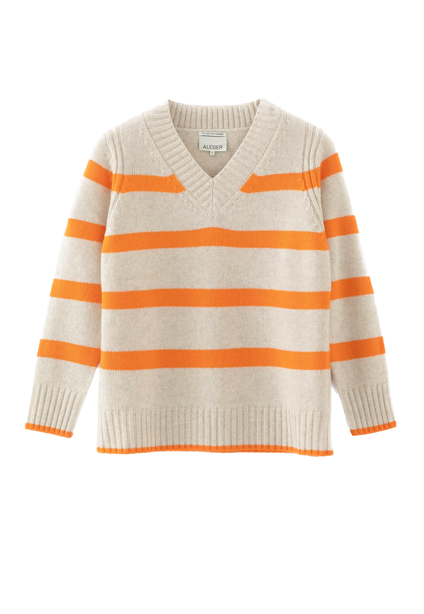 N.327 Cashmere Blend Stripe V Neck - Citrus Flash