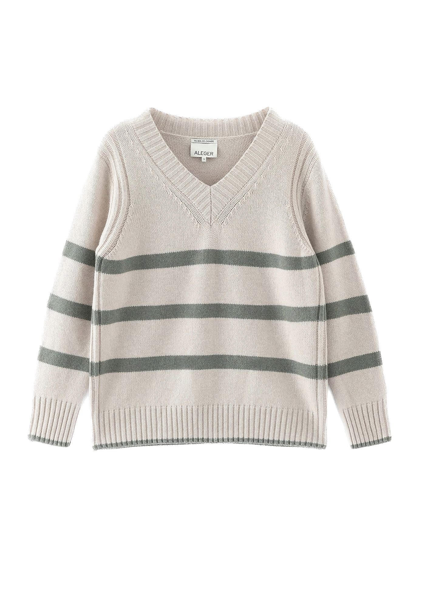 N.327 Cashmere Blend Stripe V Neck - Woodland