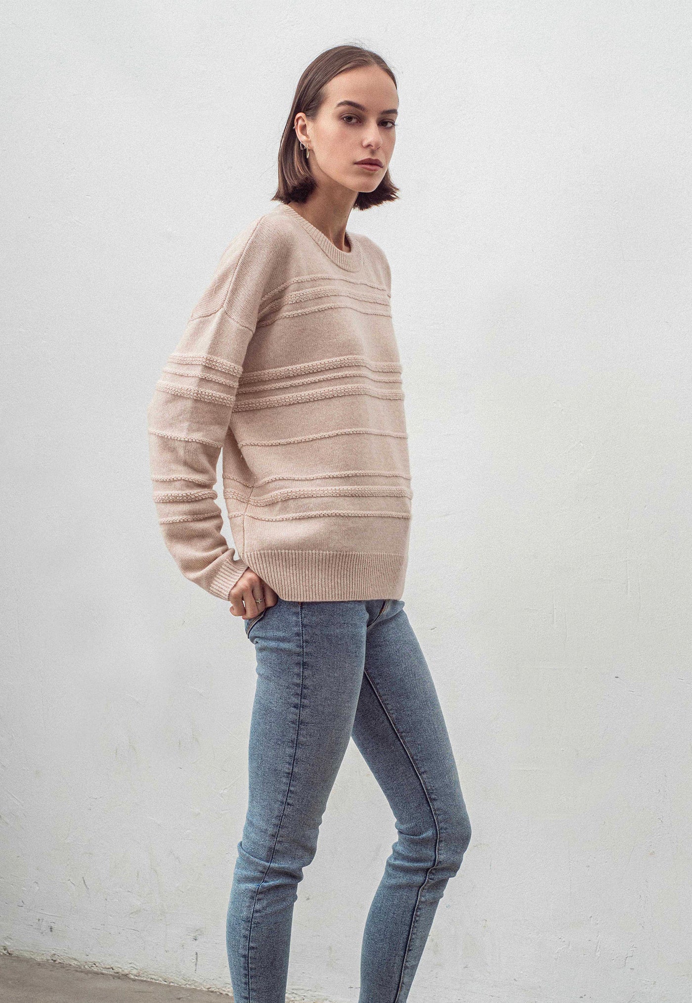 N.330 Cashmere Blend Oversized Crew Neck - Shell Beige