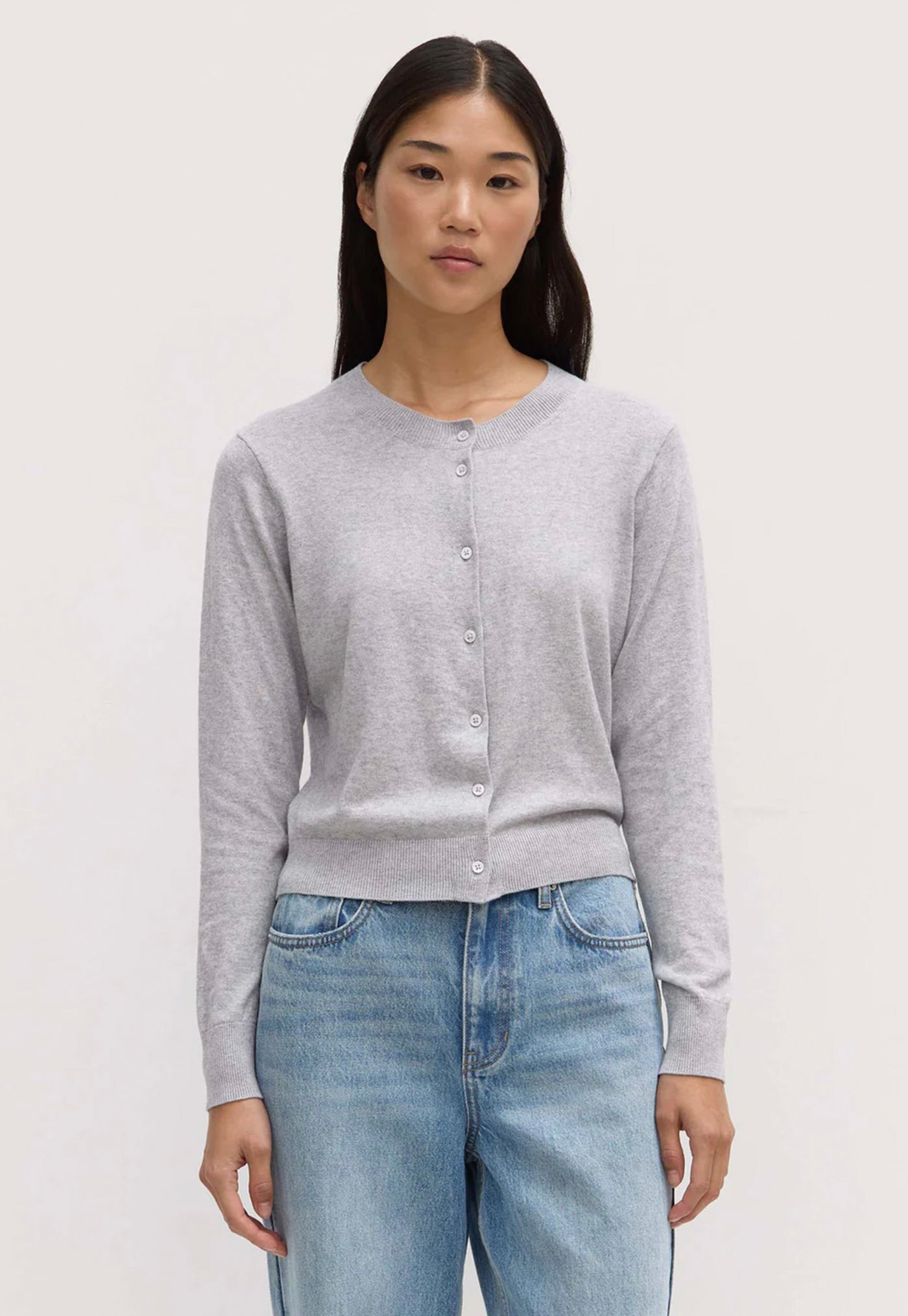 Semra Cotton Cashmere Cardigan - Grey Marle