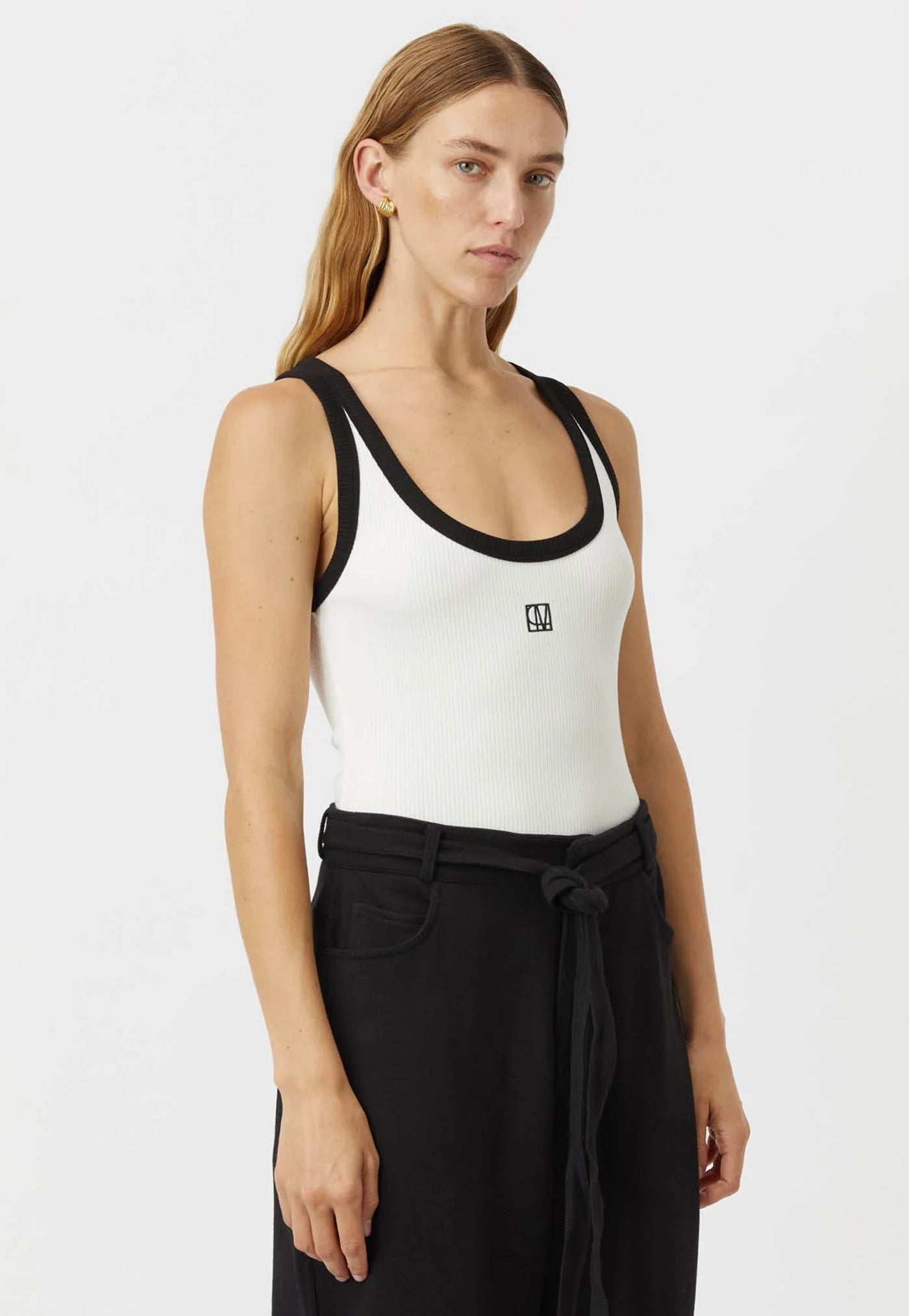 Nora Contrast Bind Scoop Neck Tank - White/Black sold by Angel Divine