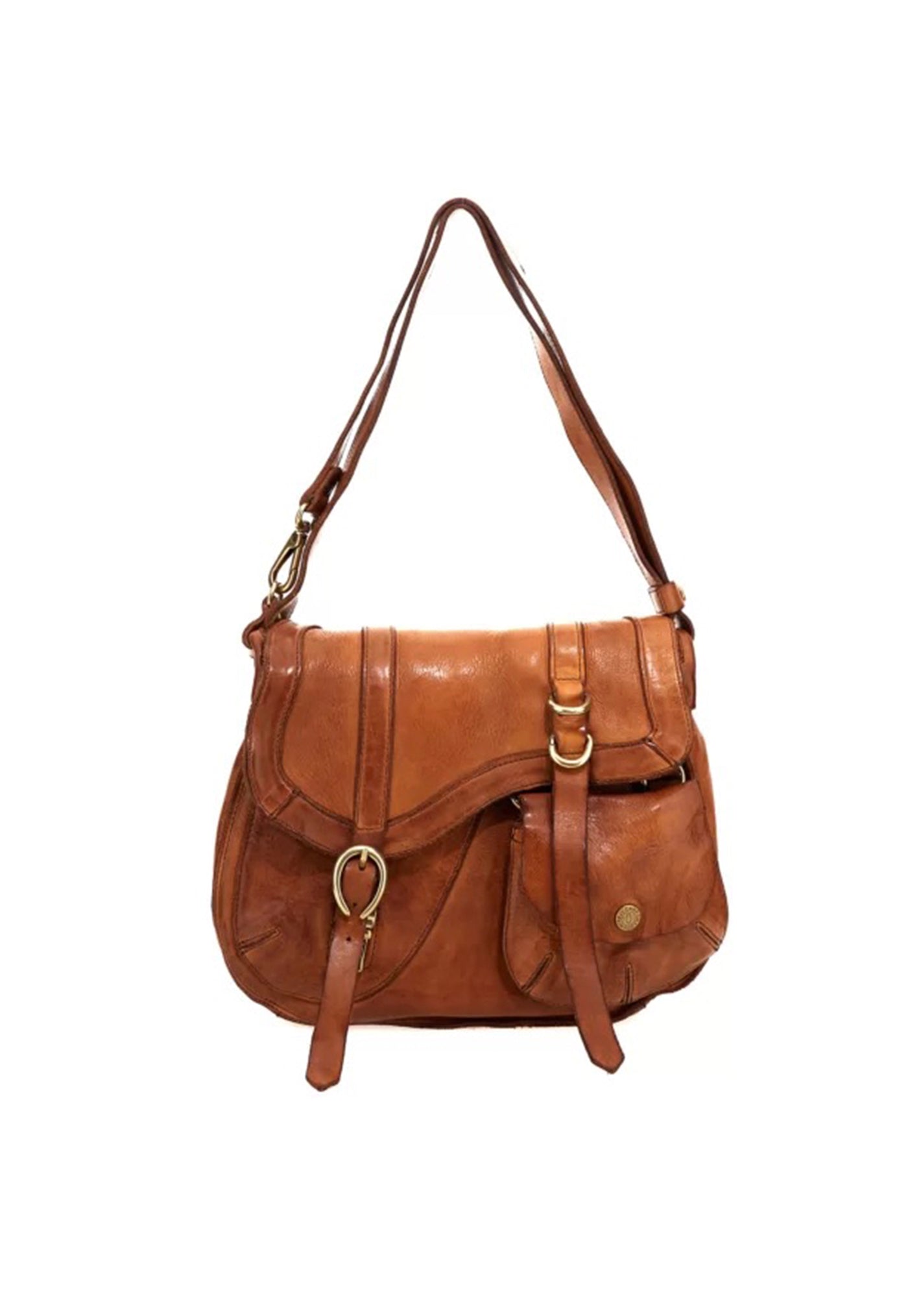 Large Buckle Shoulder Bag - Cognac sold by Angel Divine