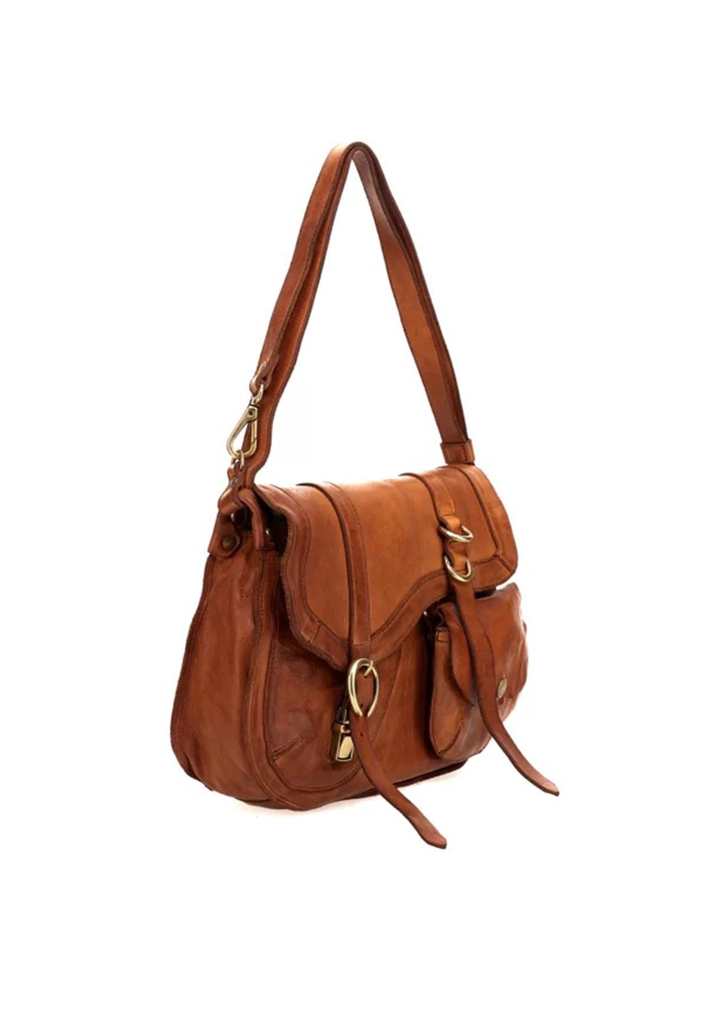 Large Buckle Shoulder Bag - Cognac sold by Angel Divine