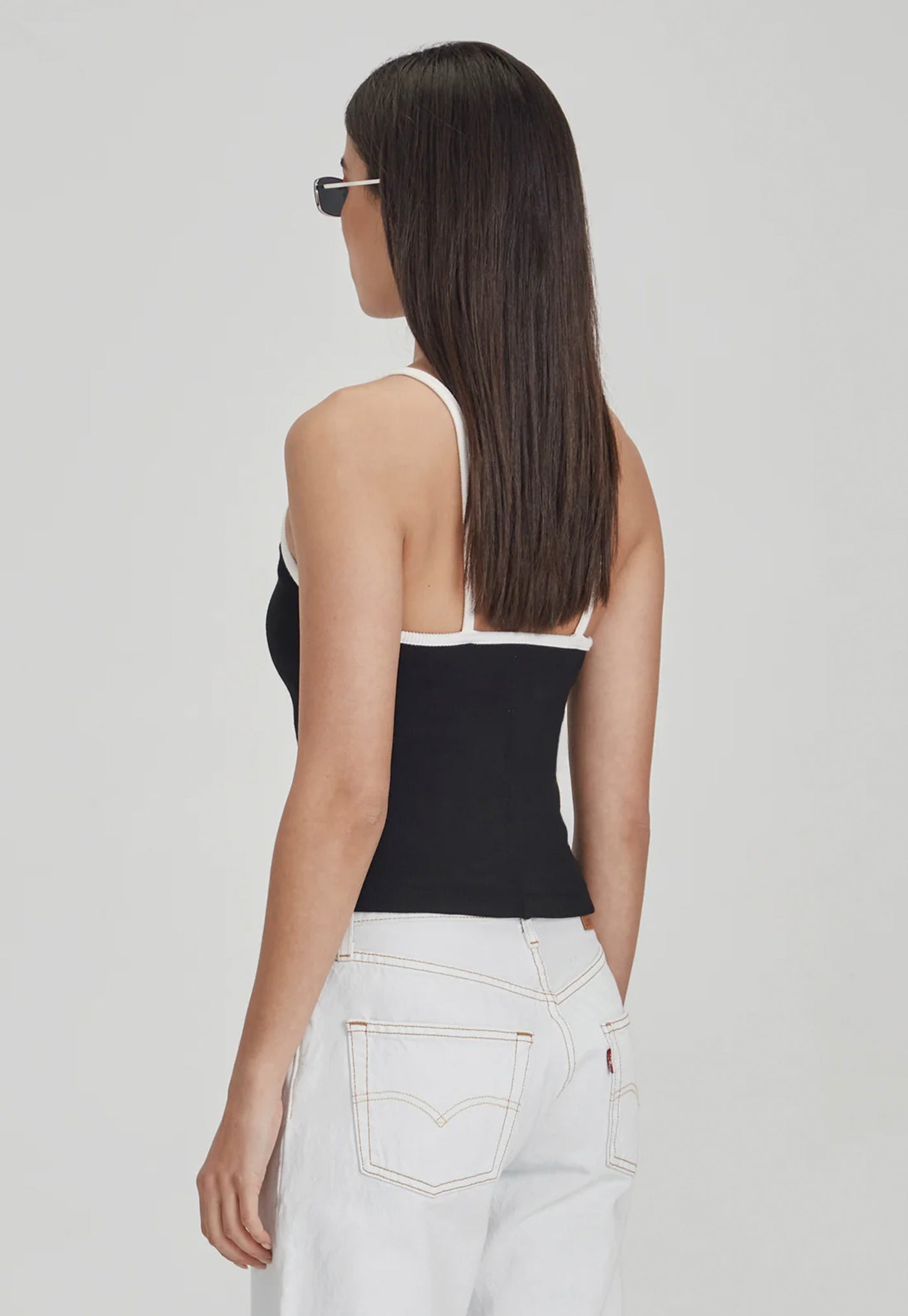 Fitted Rib Cami - Black w White