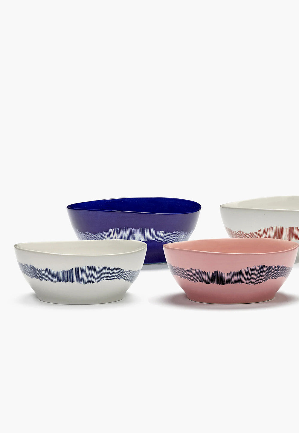 Feast Bowl L White Swirl - Stripes Blue - Set Of 4 sold by Angel Divine