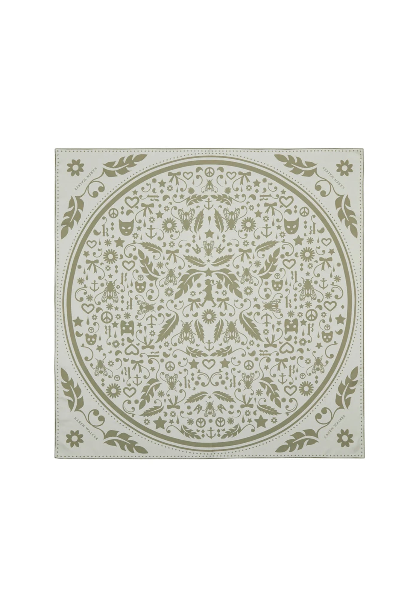 Filigree Classic Silk Scarf - Cream/Olive