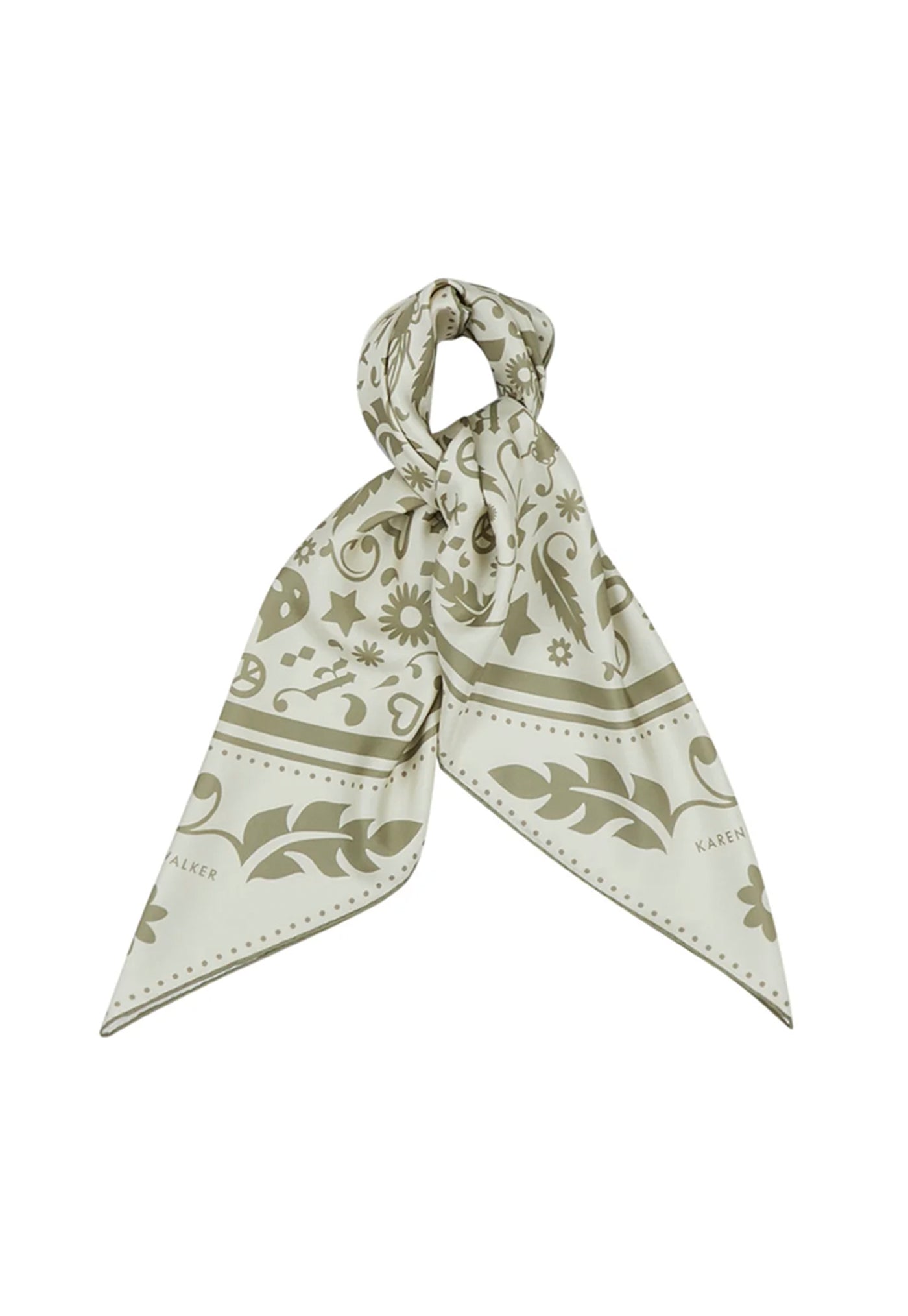 Filigree Classic Silk Scarf - Cream/Olive