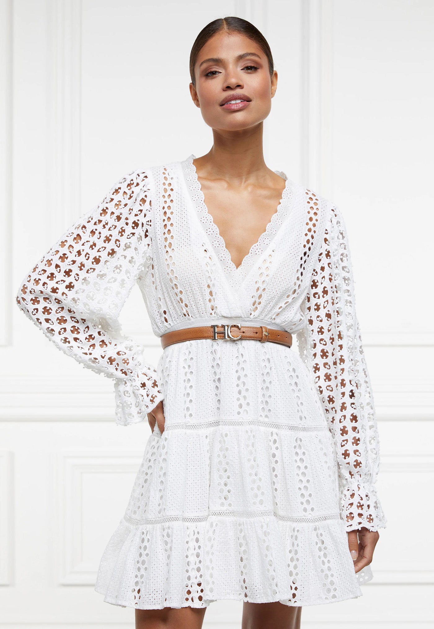 Broderie Lace V-Neck Dress - White sold by Angel Divine