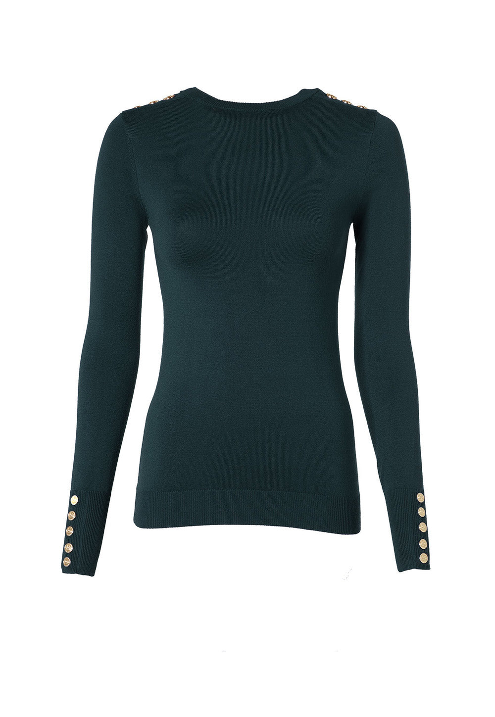 Buttoned Knit Crew Neck - Emerald