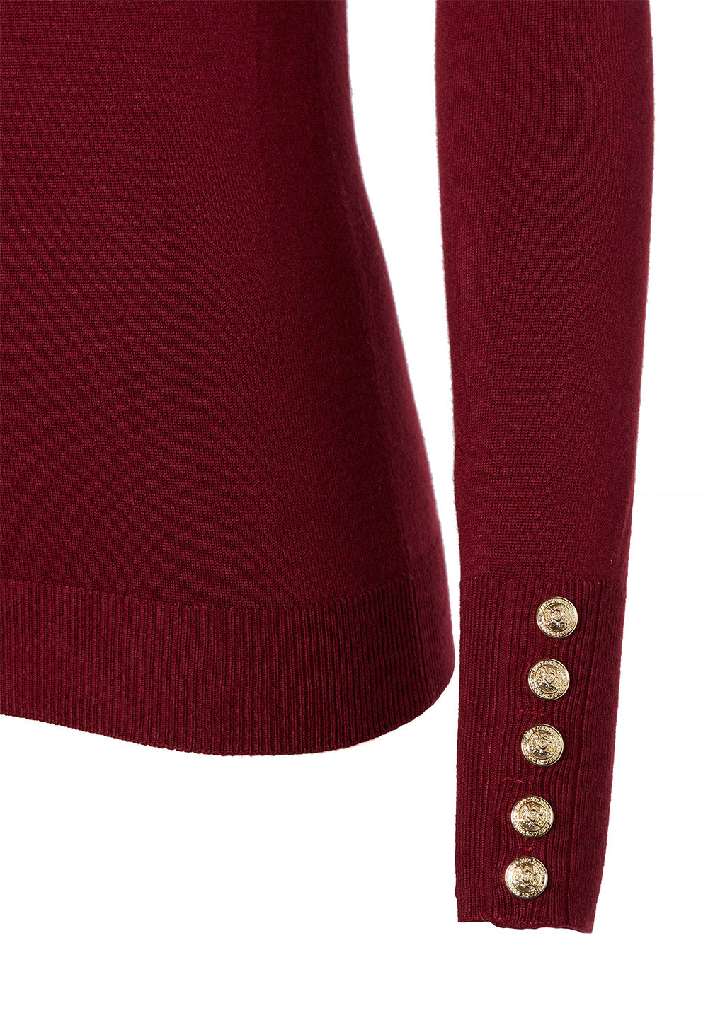 Buttoned Knit Crew Neck - Wine