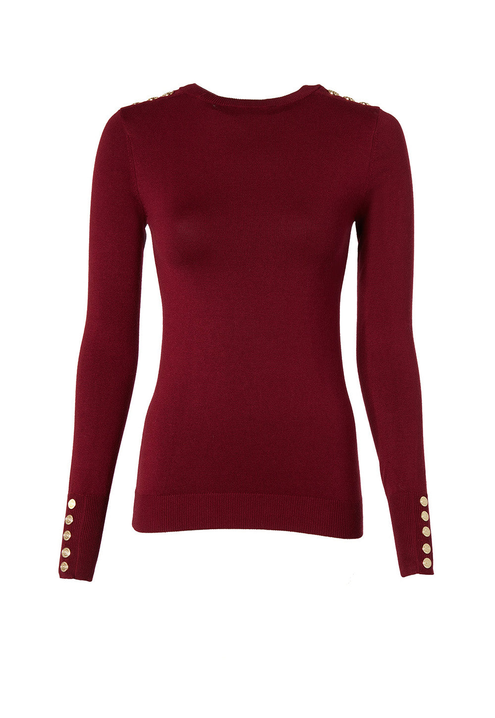 Buttoned Knit Crew Neck - Wine