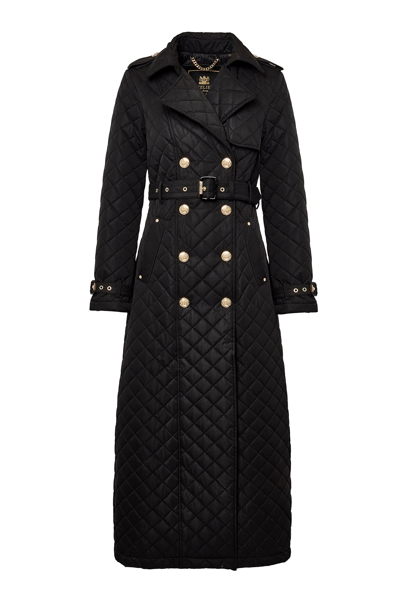 Enstone Quilted Trench Coat Full Length - Black