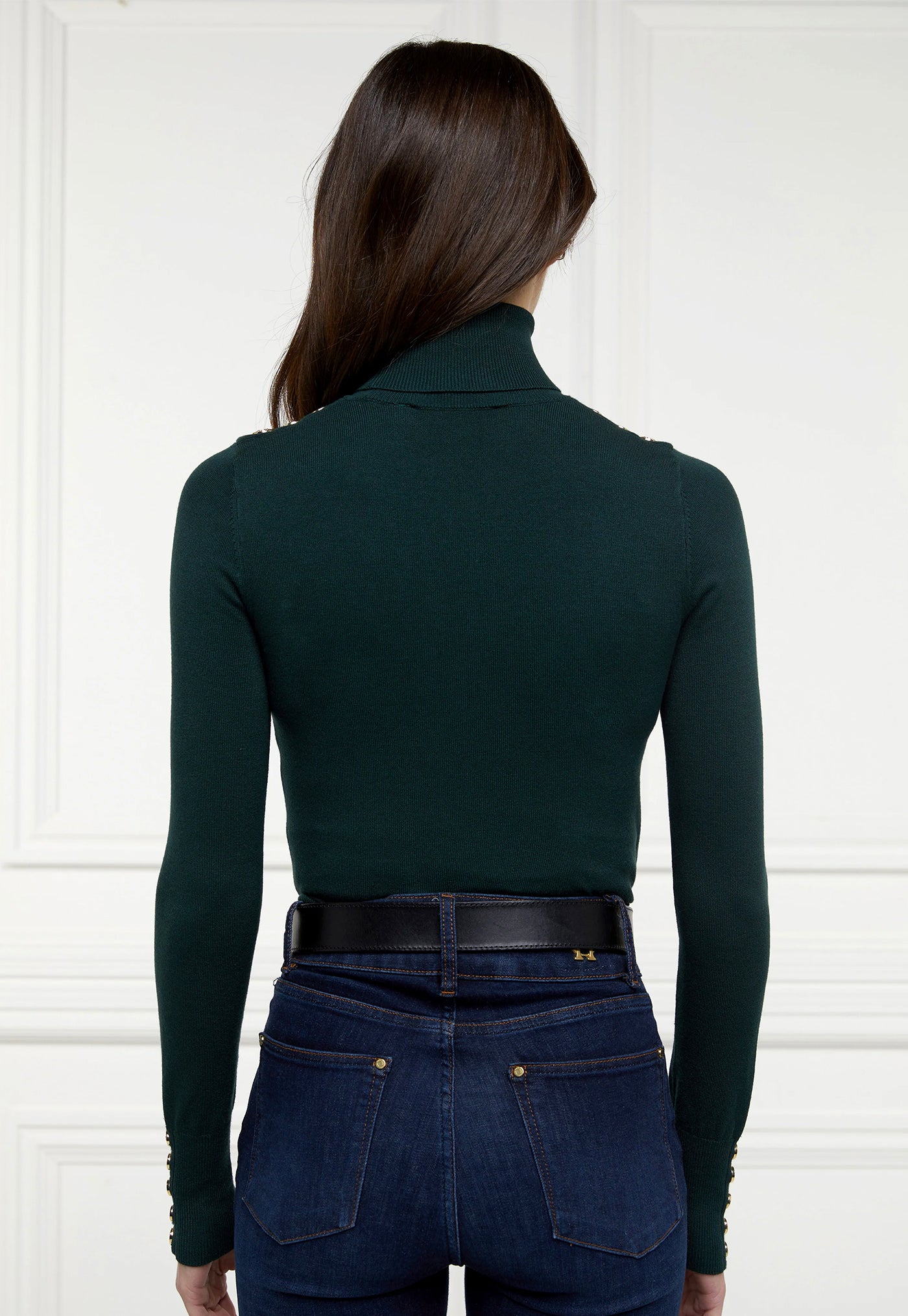 Buttoned Knit Roll Neck - Deep Emerald