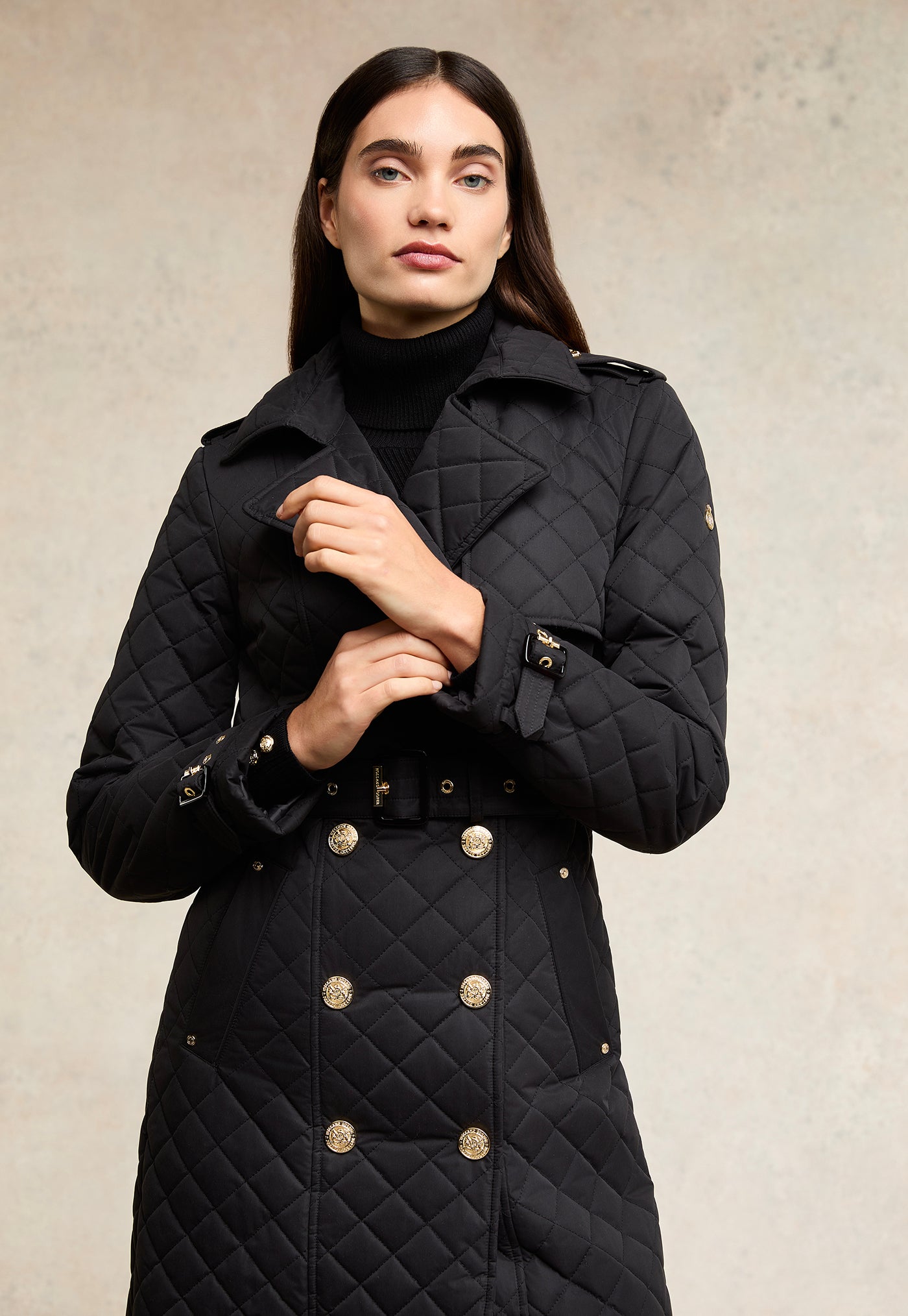 Enstone Quilted Trench Coat Full Length - Black