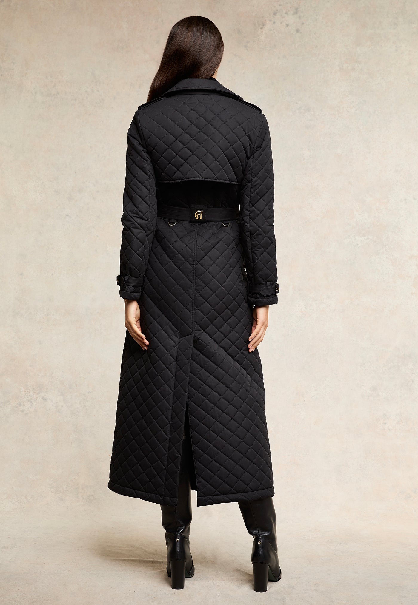 Enstone Quilted Trench Coat Full Length - Black