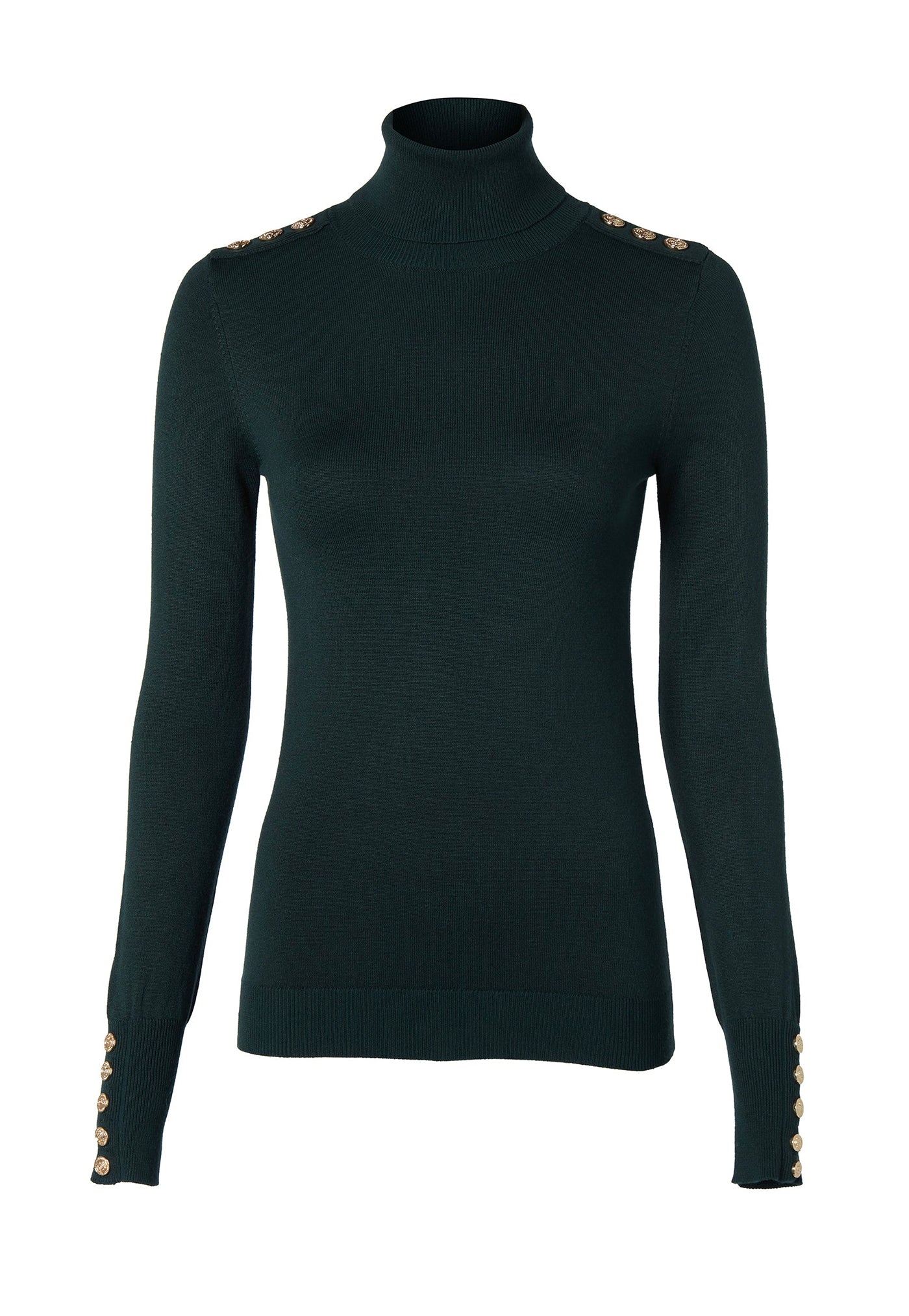 Buttoned Knit Roll Neck - Deep Emerald