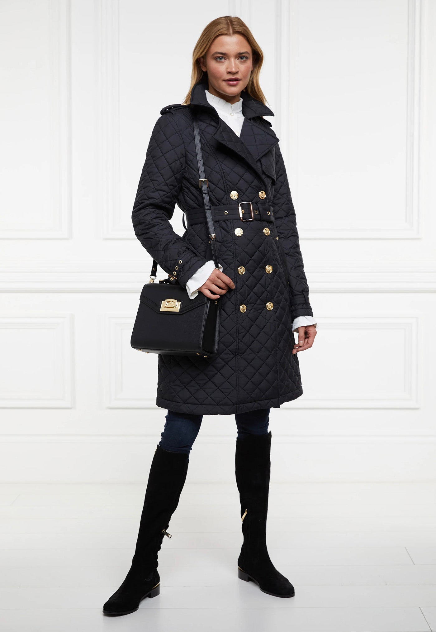 Enstone Quilted Trench Coat - Black Gold sold by Angel Divine