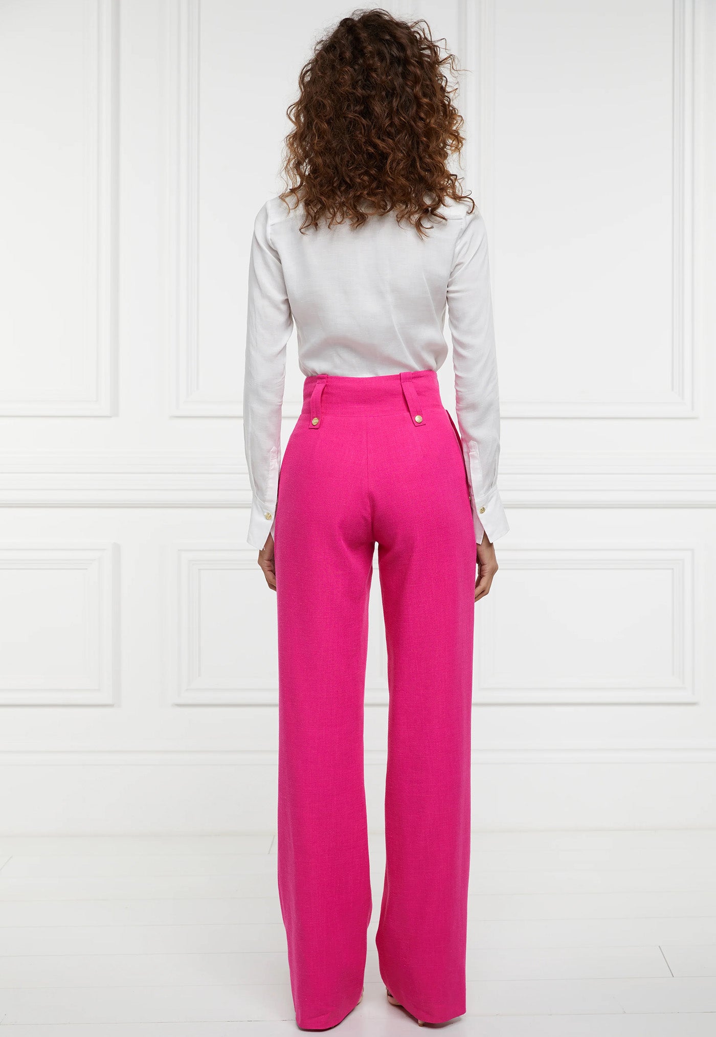 High Waisted Straight Trouser Linen - Hot Pink sold by Angel Divine