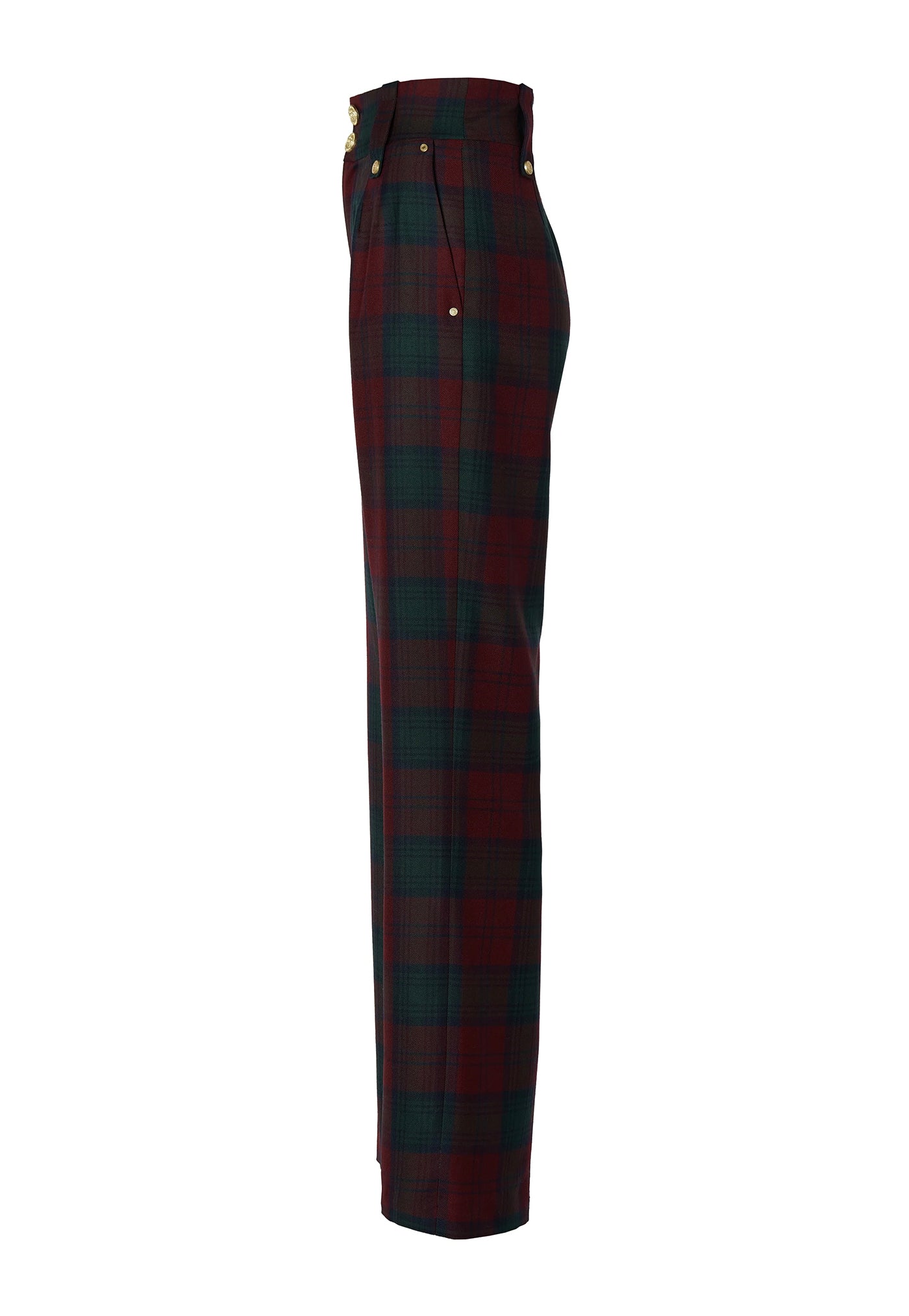 High Waisted Straight Trouser - Mulberry Tartan