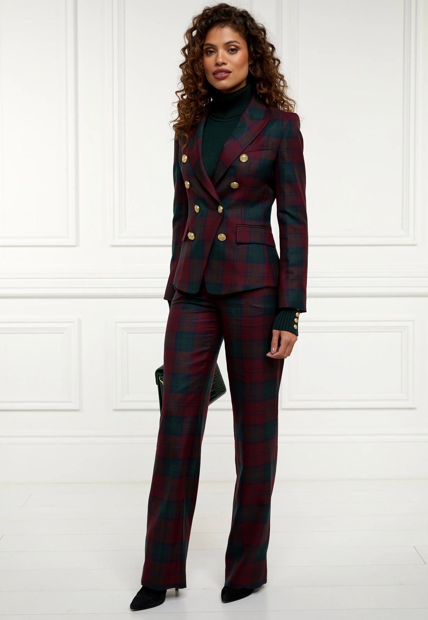 High Waisted Straight Trouser - Mulberry Tartan