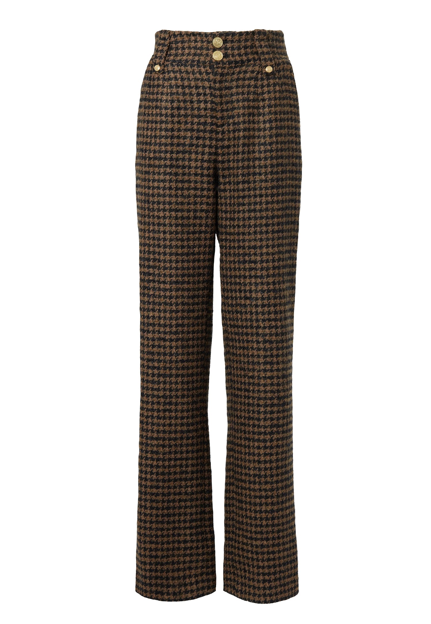 High Waisted Straight Trouser - Chocolate Houndstooth