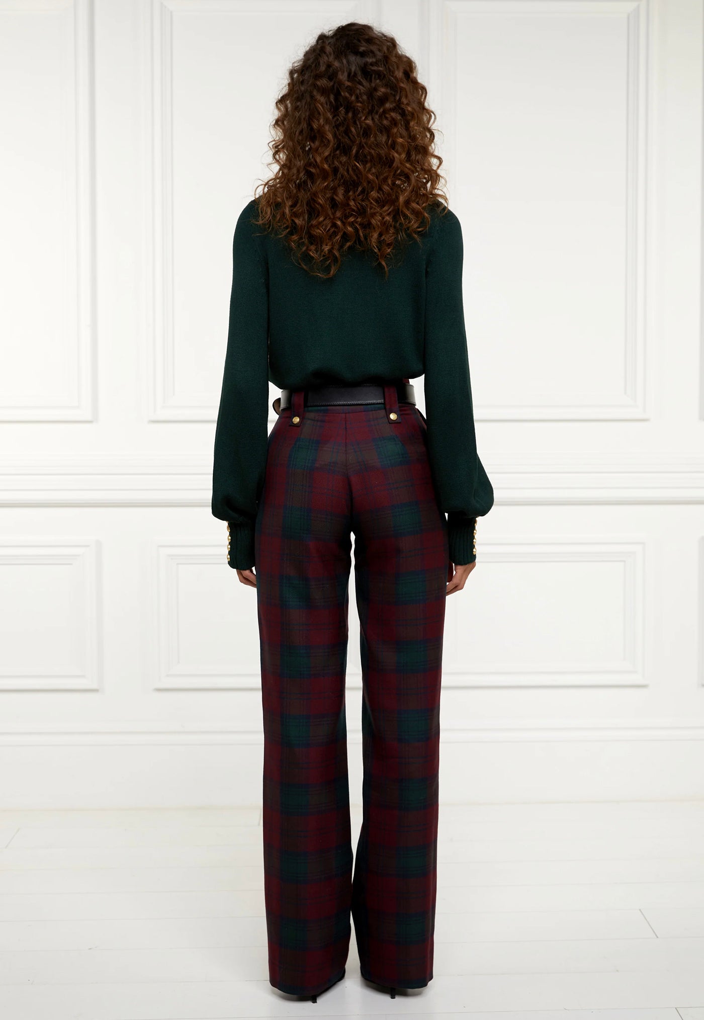 High Waisted Straight Trouser - Mulberry Tartan