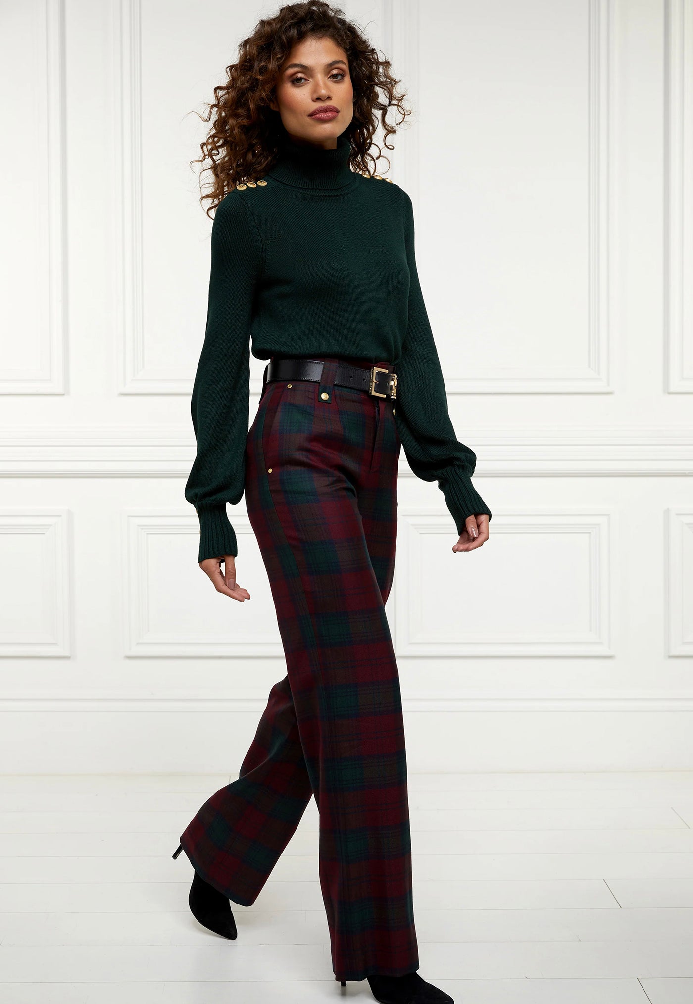 High Waisted Straight Trouser - Mulberry Tartan