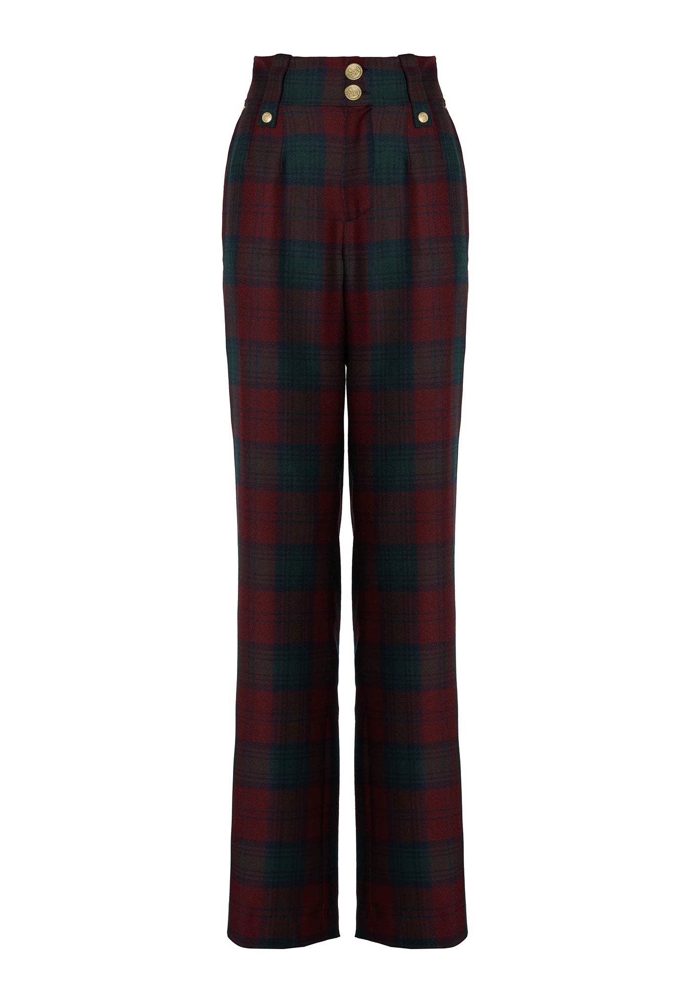 High Waisted Straight Trouser - Mulberry Tartan