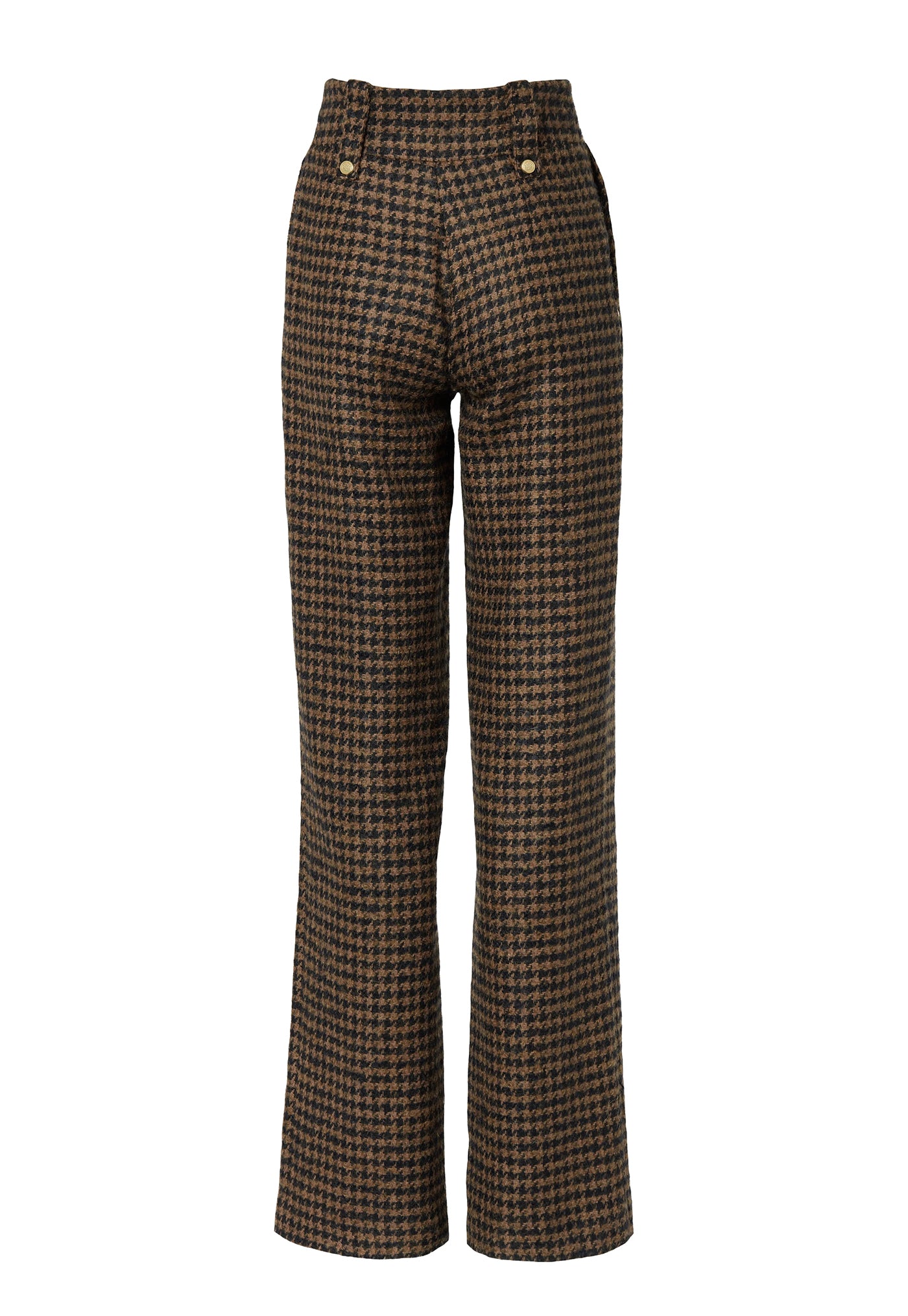 High Waisted Straight Trouser - Chocolate Houndstooth