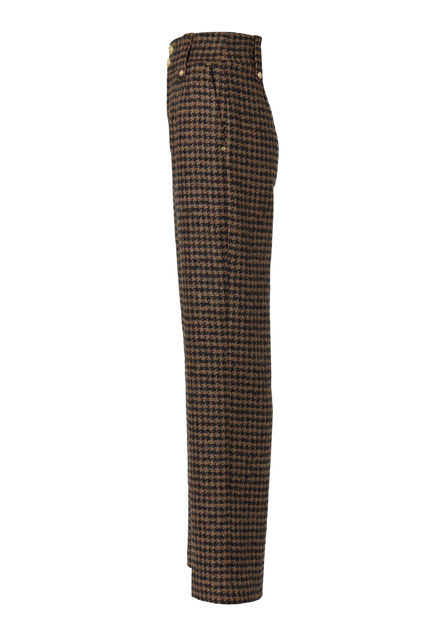 High Waisted Straight Trouser - Chocolate Houndstooth