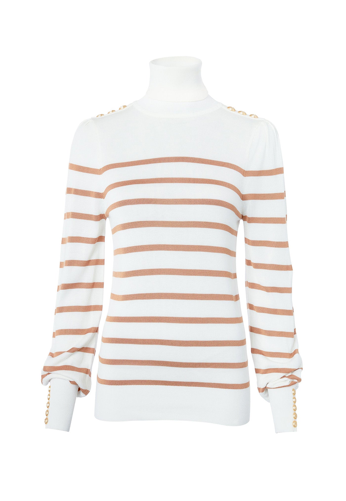 Kelsie Roll Neck Knit - Natural Camel Stripe sold by Angel Divine