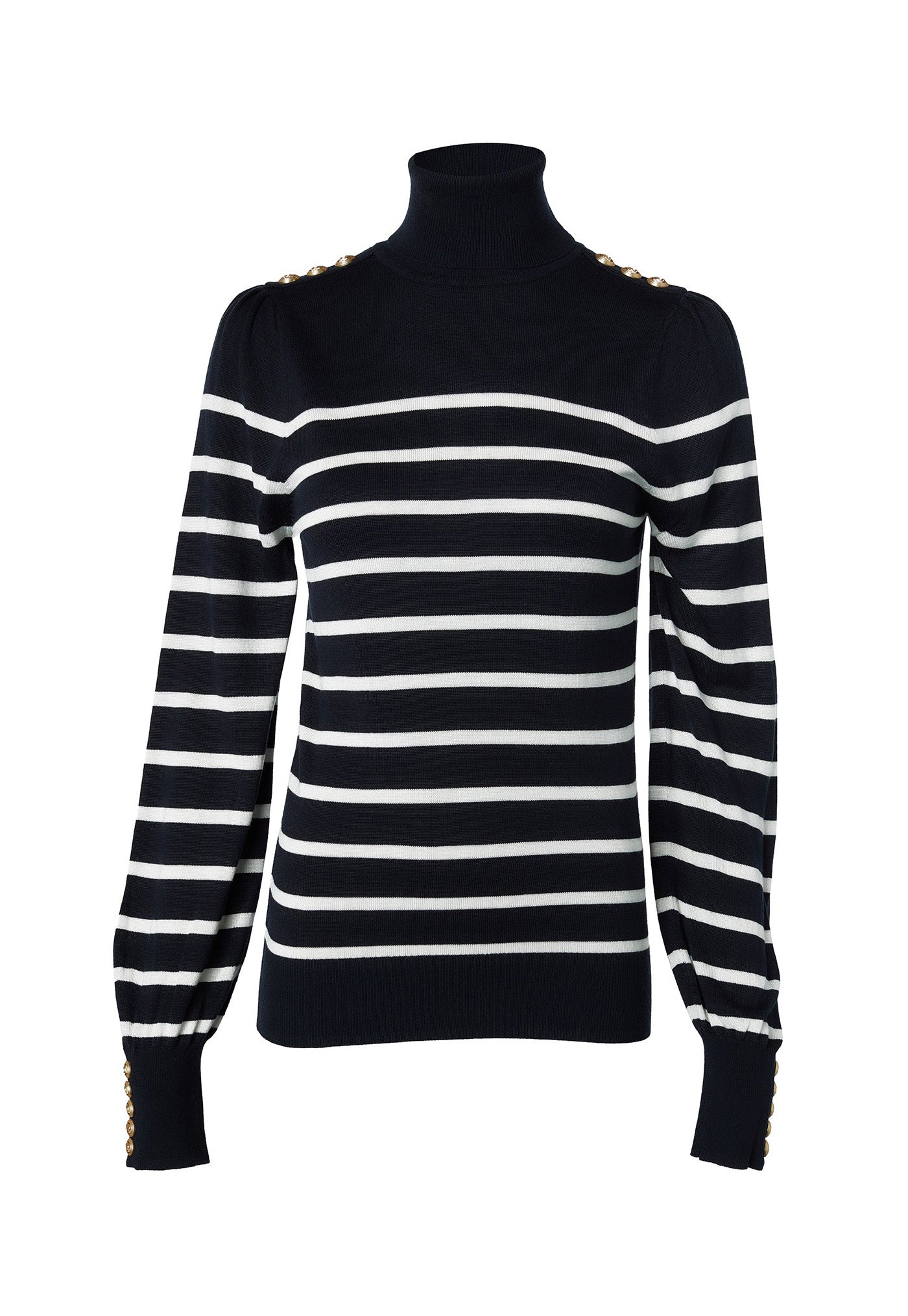 Kelsie Roll Neck Knit - Ink Navy Natural Stripe sold by Angel Divine