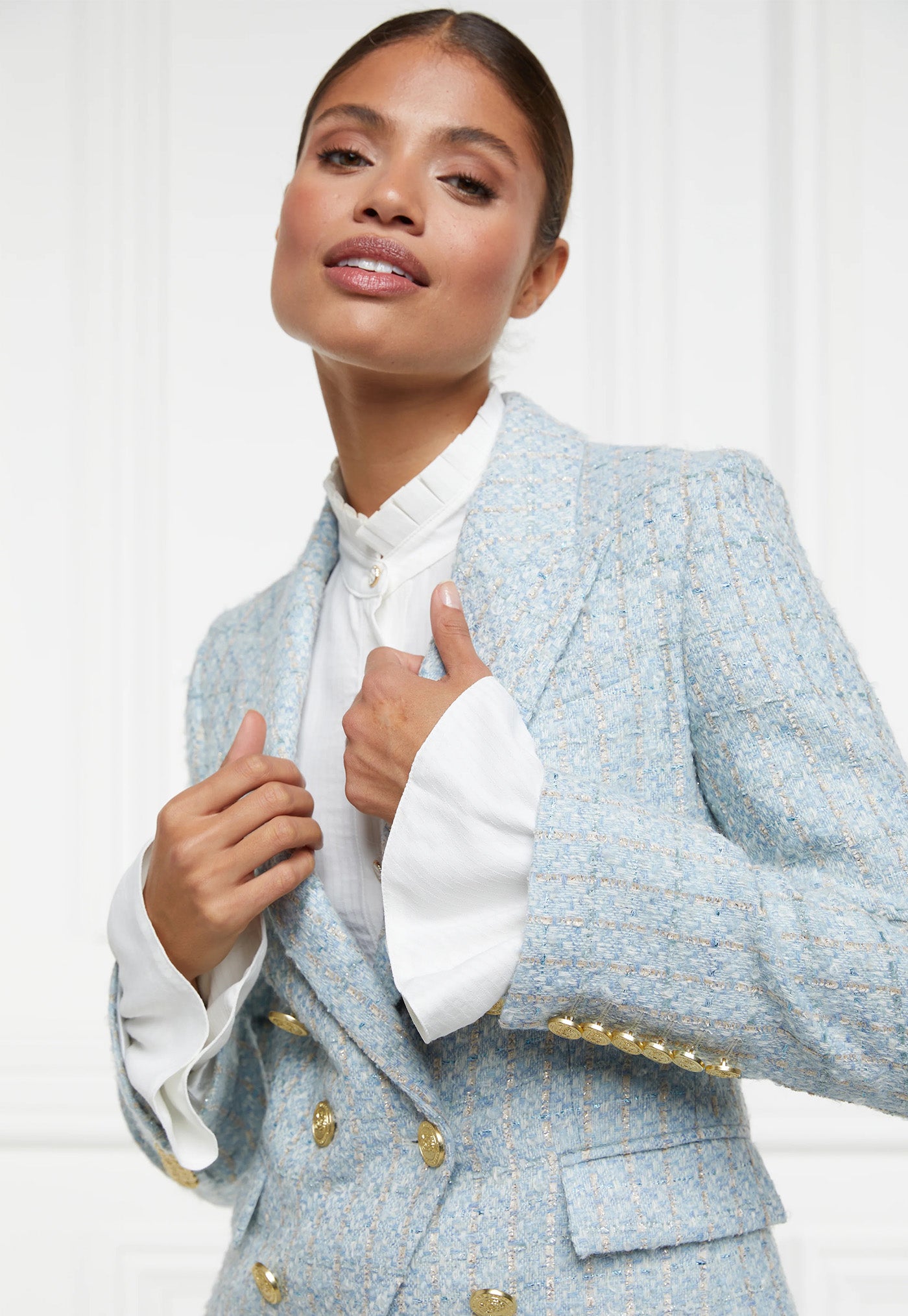 Knightsbridge Blazer - Sky Blue Boucle sold by Angel Divine