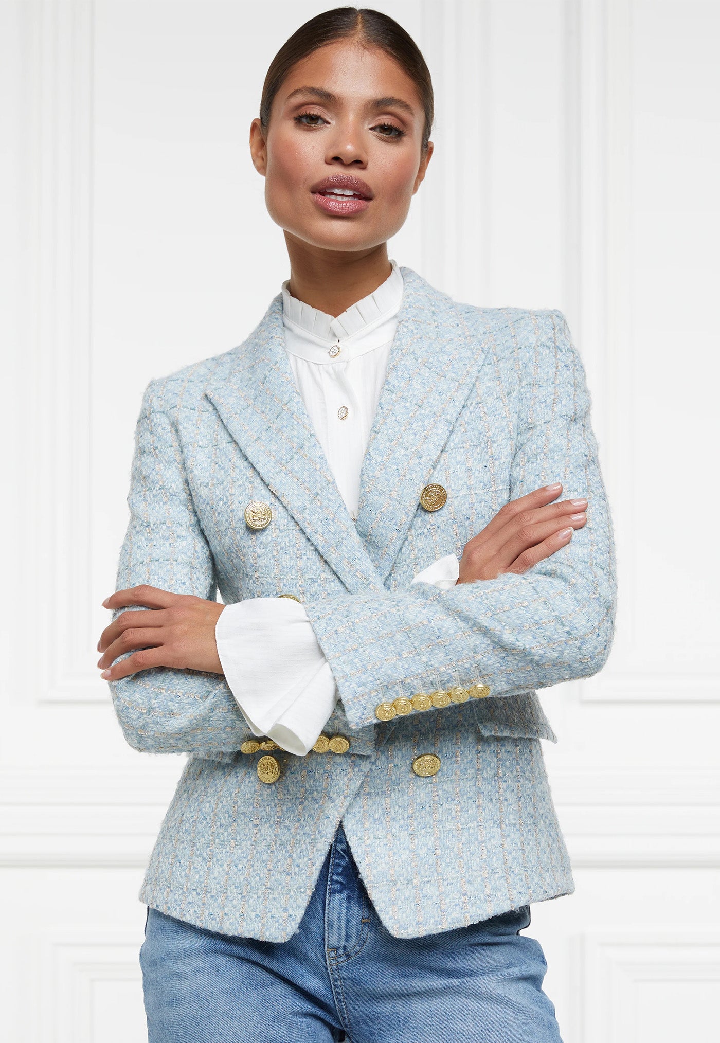 Knightsbridge Blazer - Sky Blue Boucle sold by Angel Divine