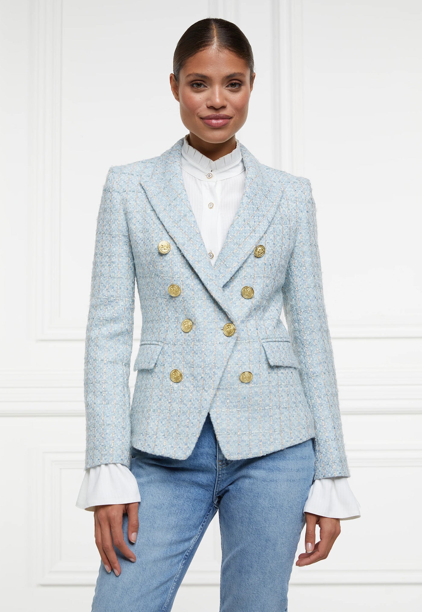 Knightsbridge Blazer - Sky Blue Boucle sold by Angel Divine