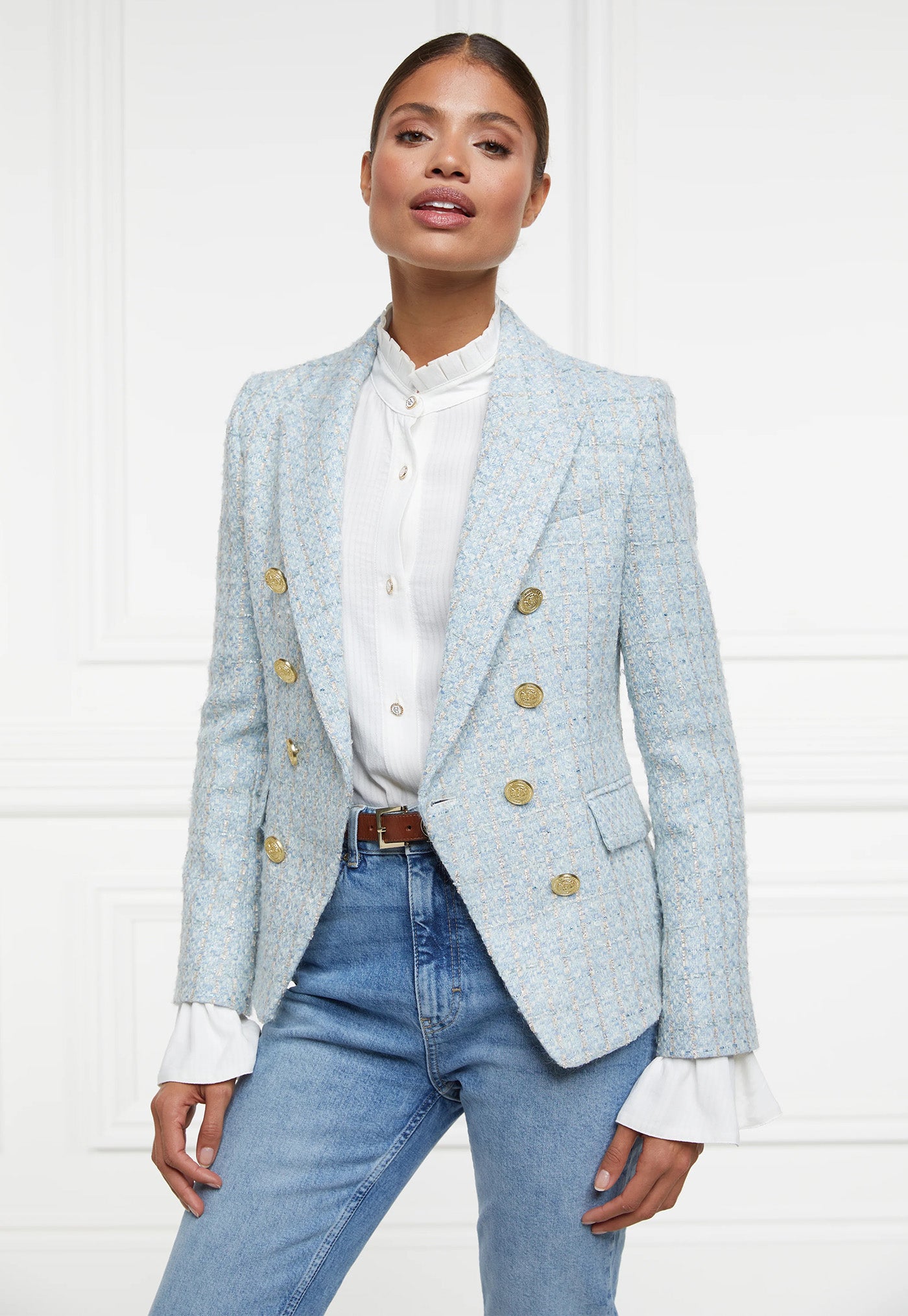 Knightsbridge Blazer - Sky Blue Boucle sold by Angel Divine