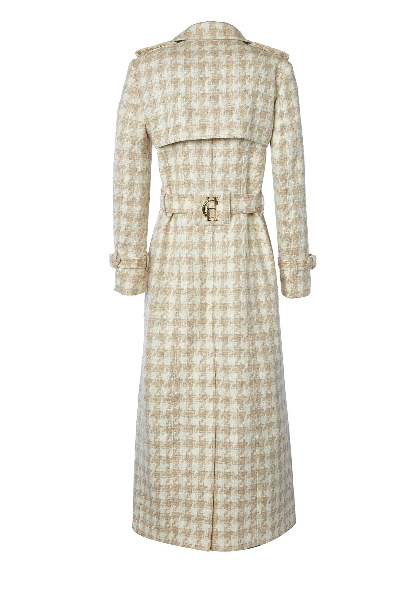 Marlborough Trench Coat Full Length - Camel Houndstooth sold by Angel Divine