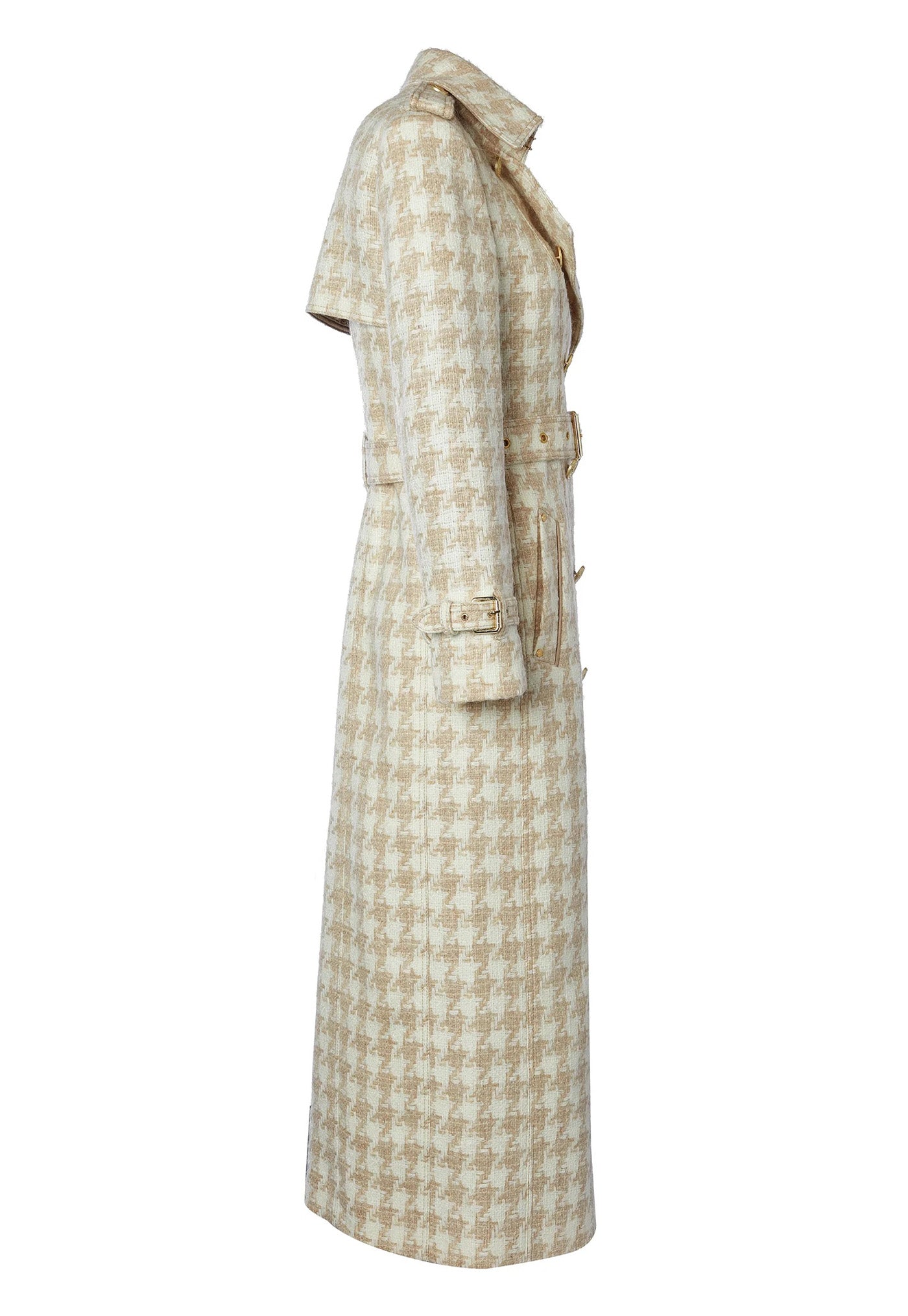 Marlborough Trench Coat Full Length - Camel Houndstooth sold by Angel Divine