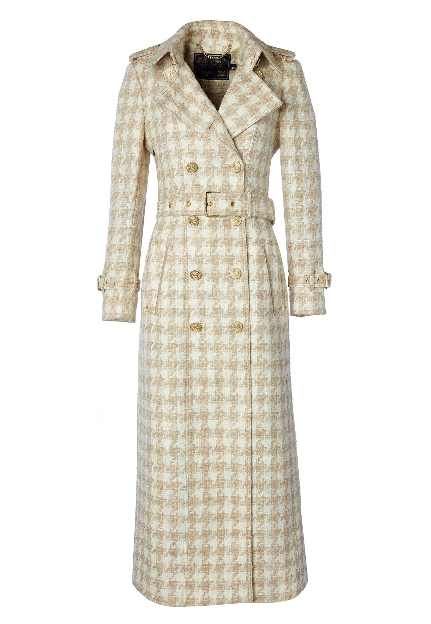 Marlborough Trench Coat Full Length - Camel Houndstooth sold by Angel Divine