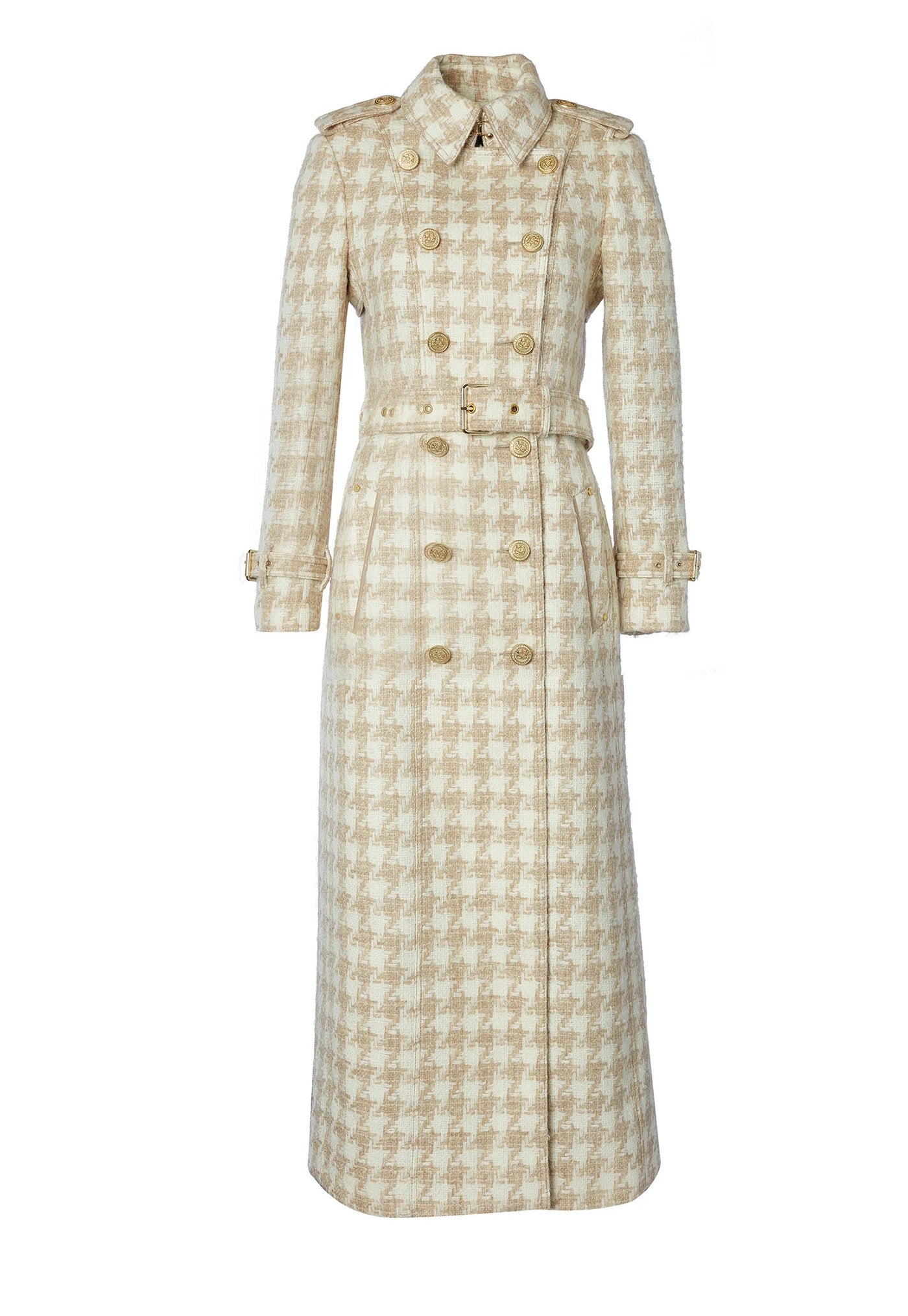 Marlborough Trench Coat Full Length - Camel Houndstooth sold by Angel Divine