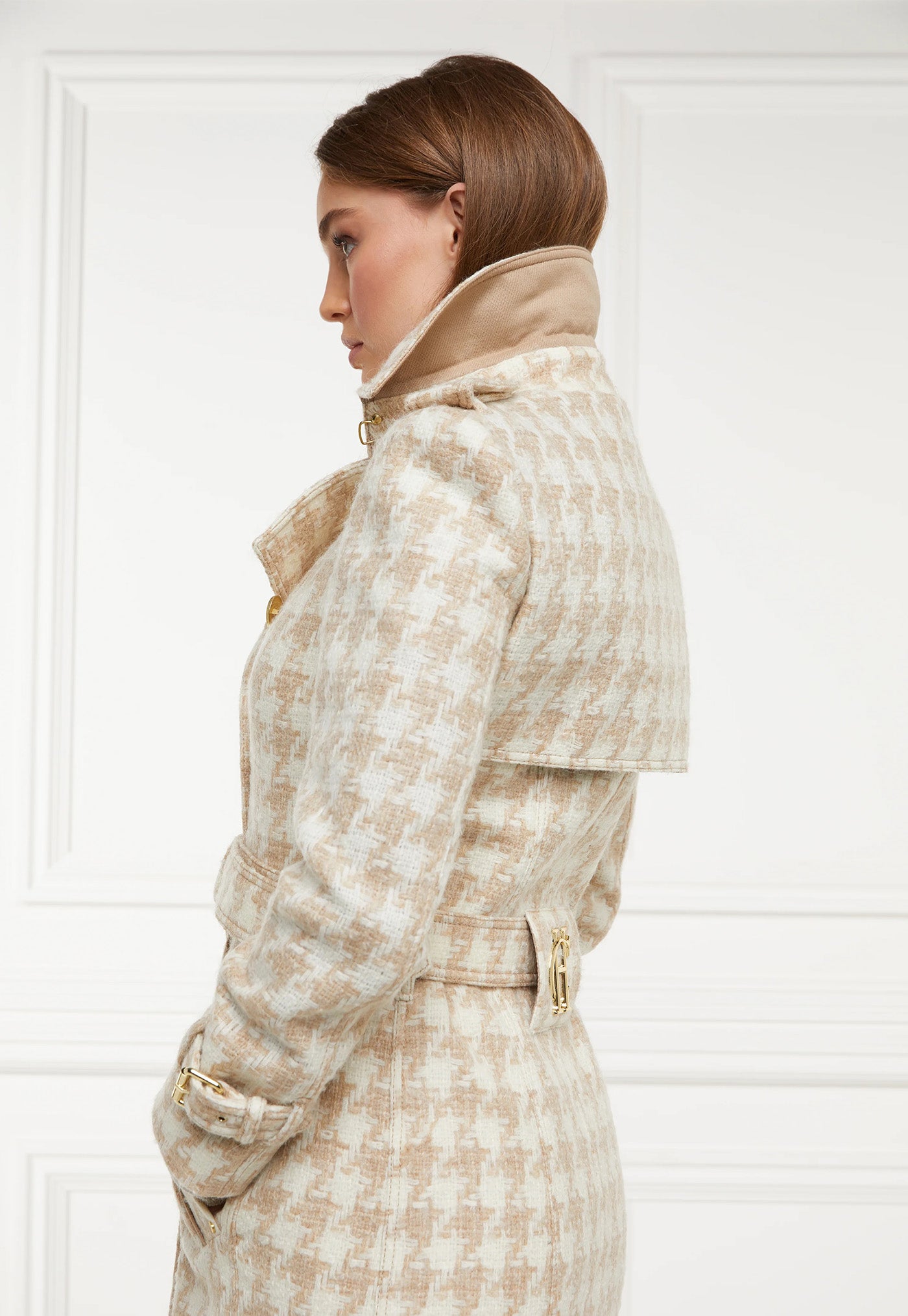 Marlborough Trench Coat Full Length - Camel Houndstooth sold by Angel Divine