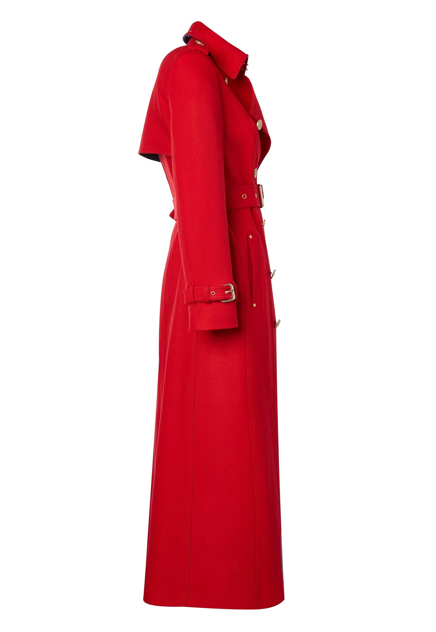 Marlborough Trench Coat Full Length - Red Barathea sold by Angel Divine