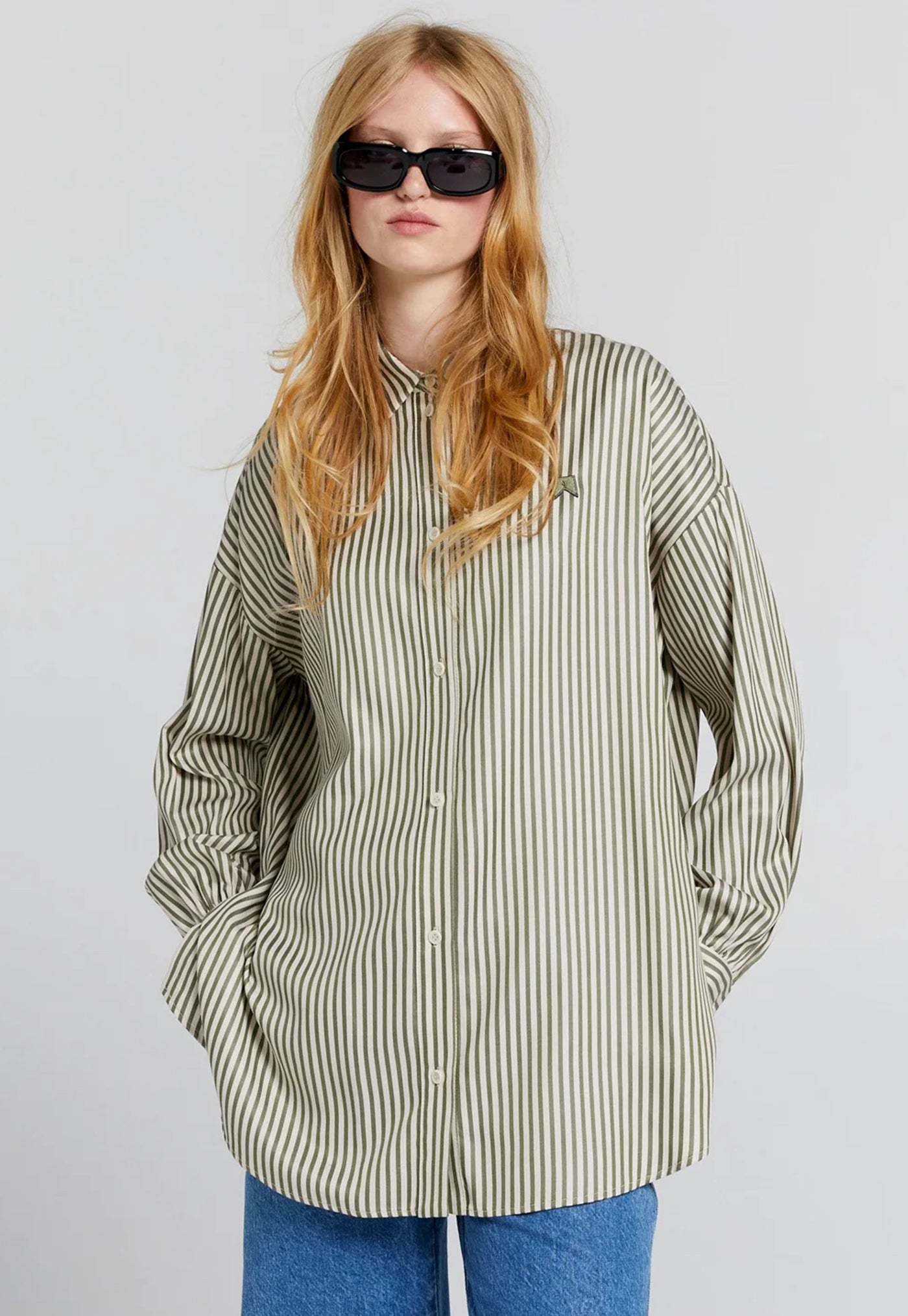 Oversized Walker Shirt - Olive Stripe sold by Angel Divine