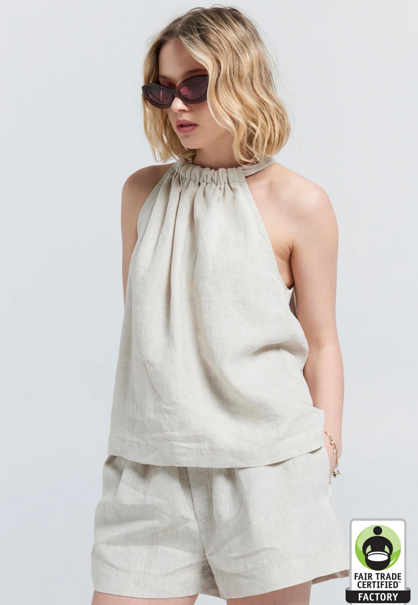 Wardian Bow Back Top - Linen Natural sold by Angel Divine