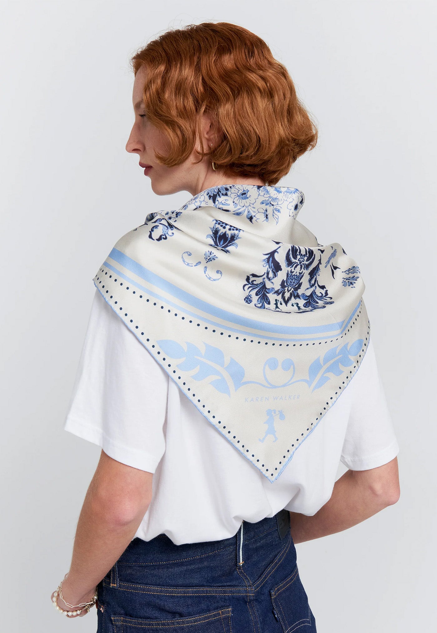 Porcelain Plate Classic Silk Scarf - Natural/Blue