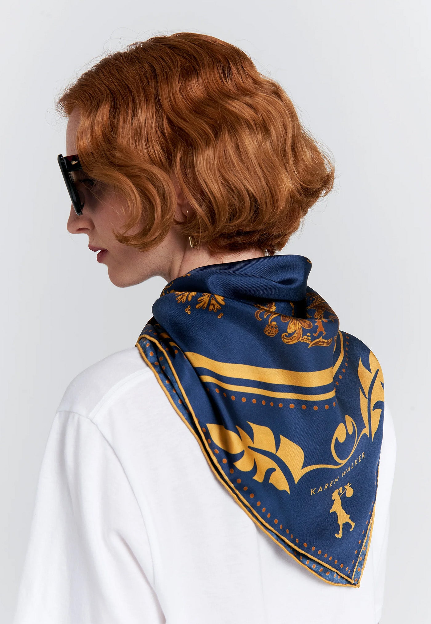 Porcelain Plate Classic Silk Scarf - Navy/Antique Gold